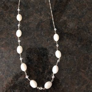White stone with cubic zirconia stone on silver chain